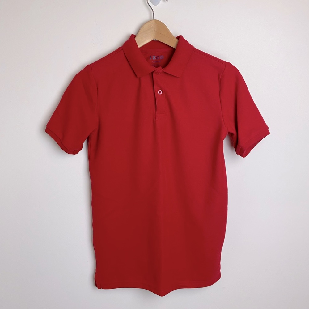 Kids IZOD Short Sleeve Button Up Red Polo Shirt Size L